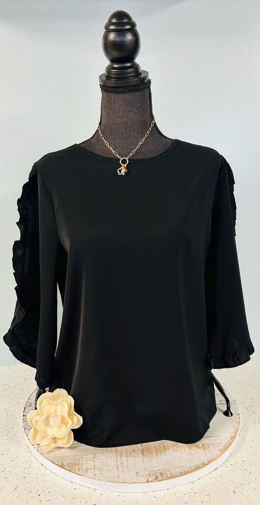 solid ruffle sleeve blouse