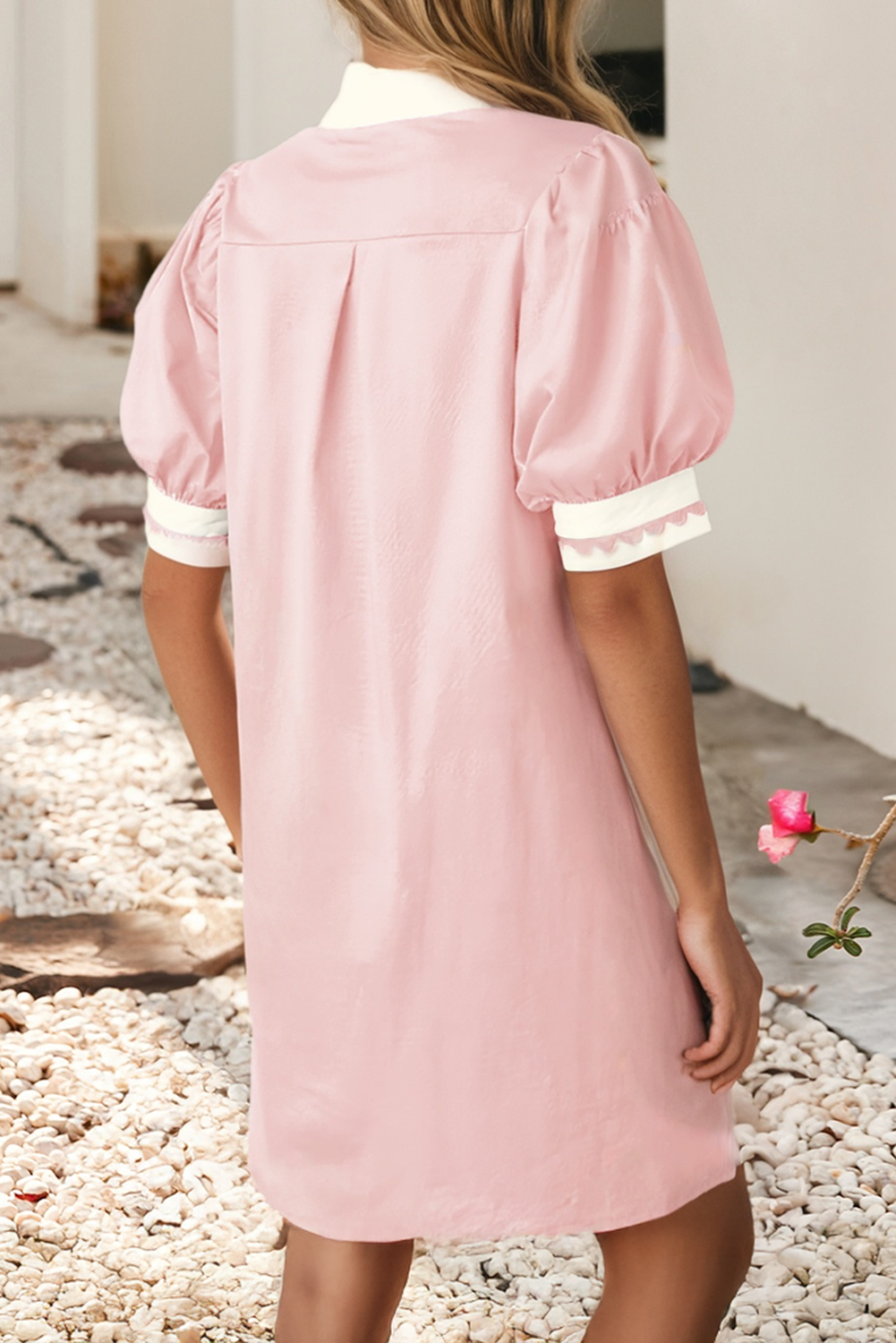 Colorblock Cotton Puff Sleeve Mini Dress