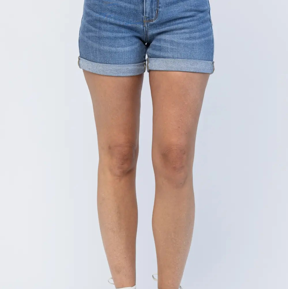 Washed Mid-Rise Cuffed Shorts