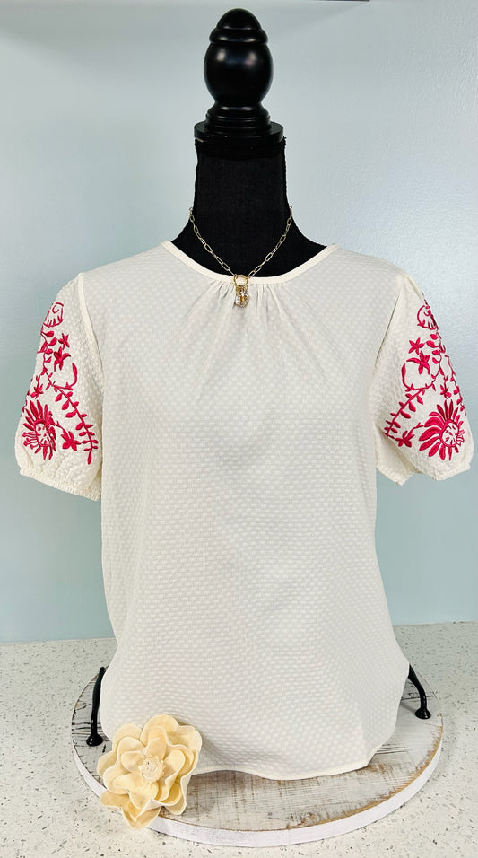 puff sleeve embroidered blouse