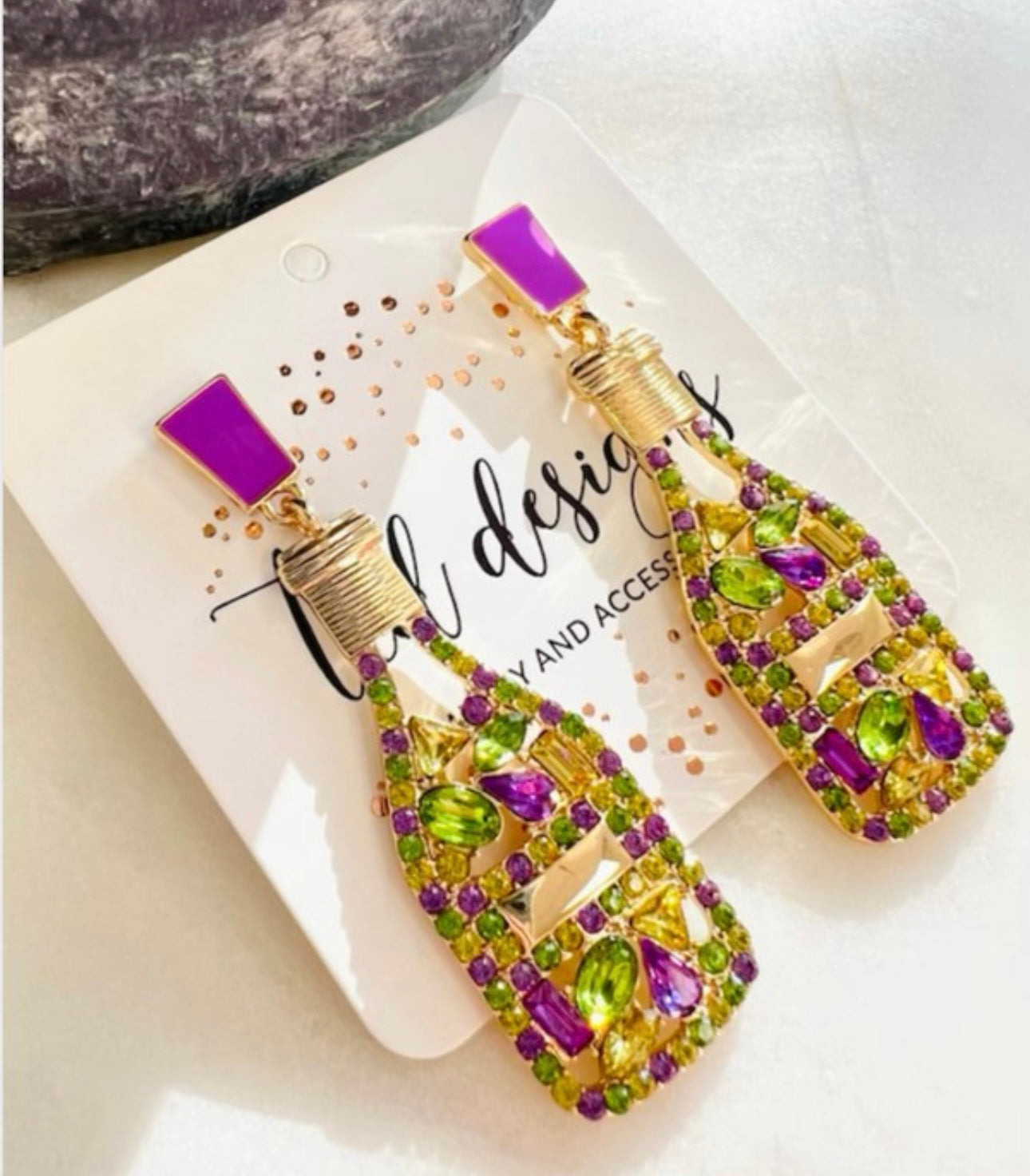 Mardi Gras Wine Bottle Earrings