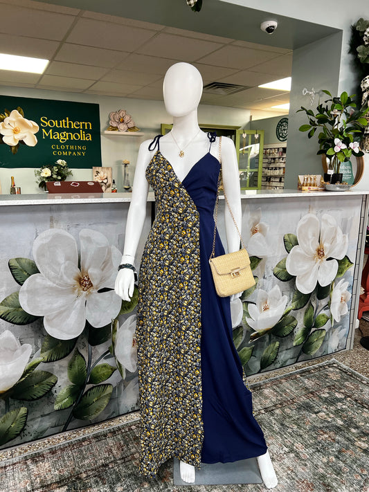 floral color block maxi dress