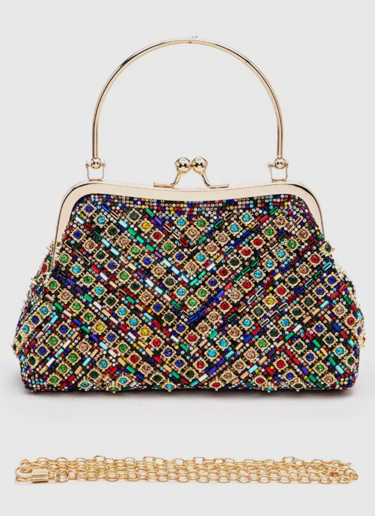 Pearl and Rhinestone Top Handle Clutch Bag