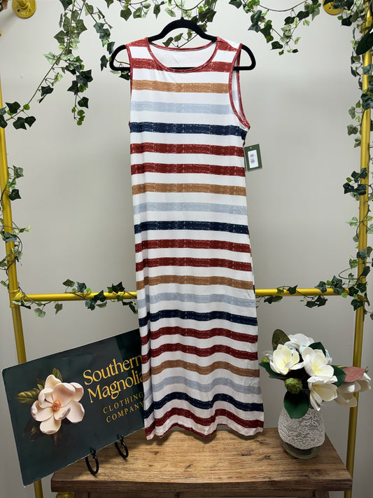 Rustic Stripes Sleeveless Maxi Dress