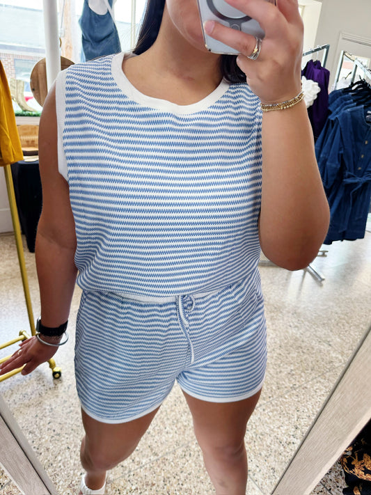 Summer Blue and white Stripe 2-piece short set