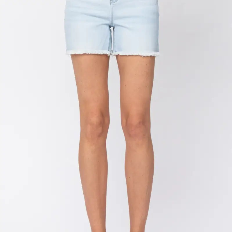 Hi-Waist Bleach Light Cut Off Shorts