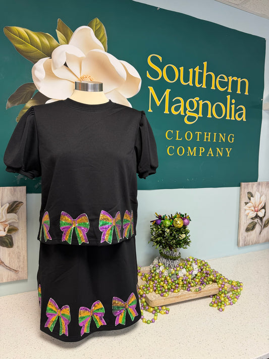 Bow Mardi Gras Skort Set