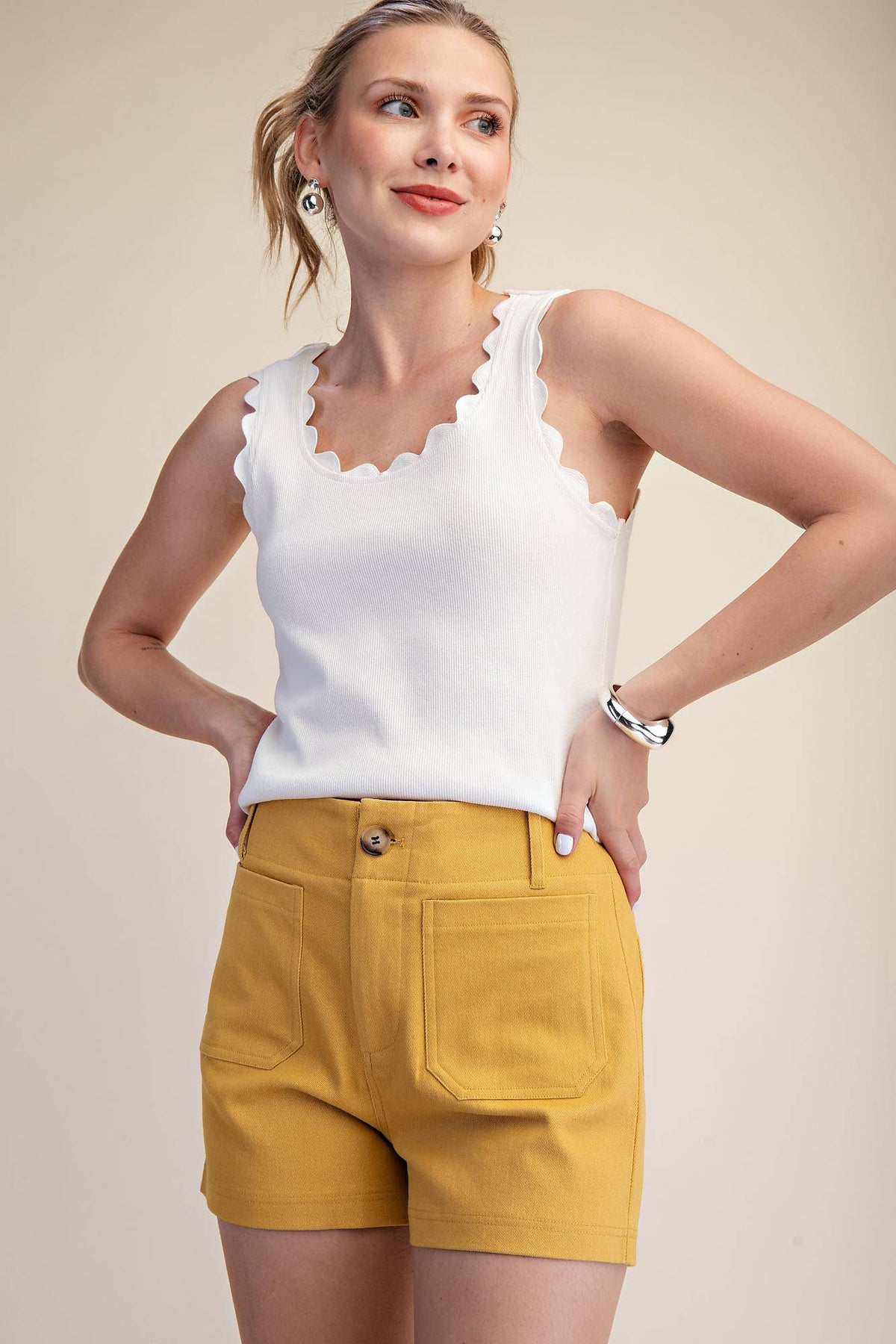 Stretch Shorts High Waist Front Pocket- Red