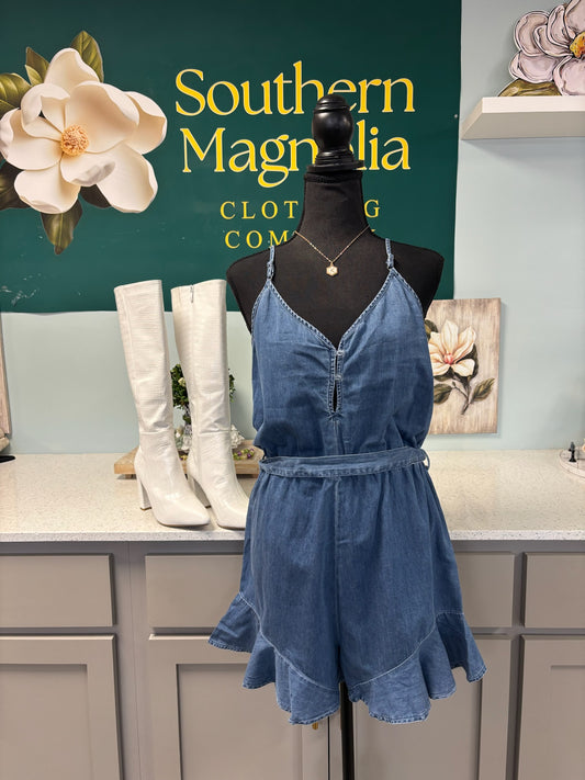 ruffle denium romper