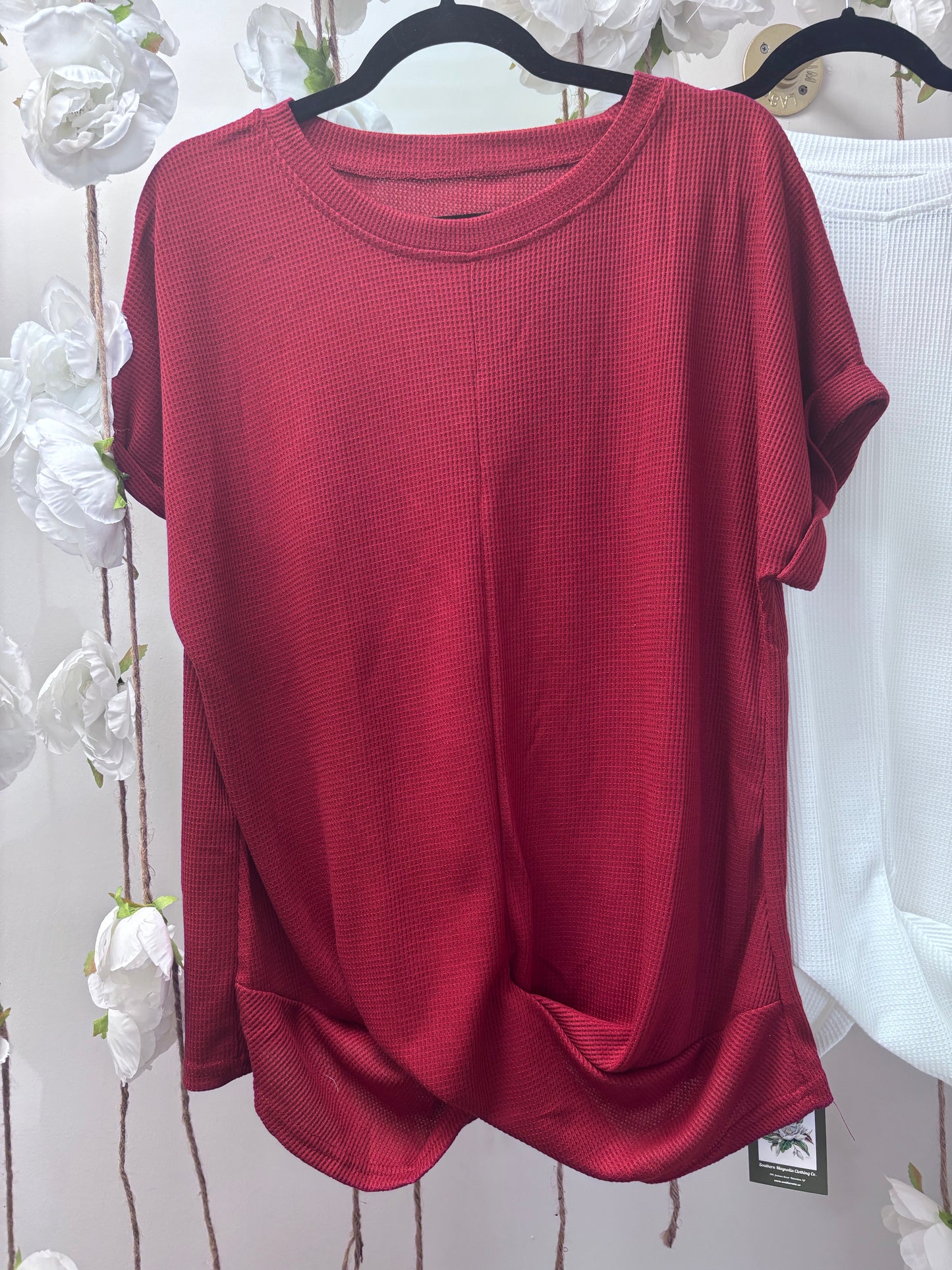 solid round neck twist short sleeve shirt