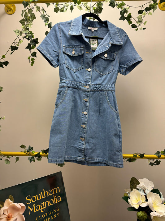 Denim Flap Pocket Button Down Dress