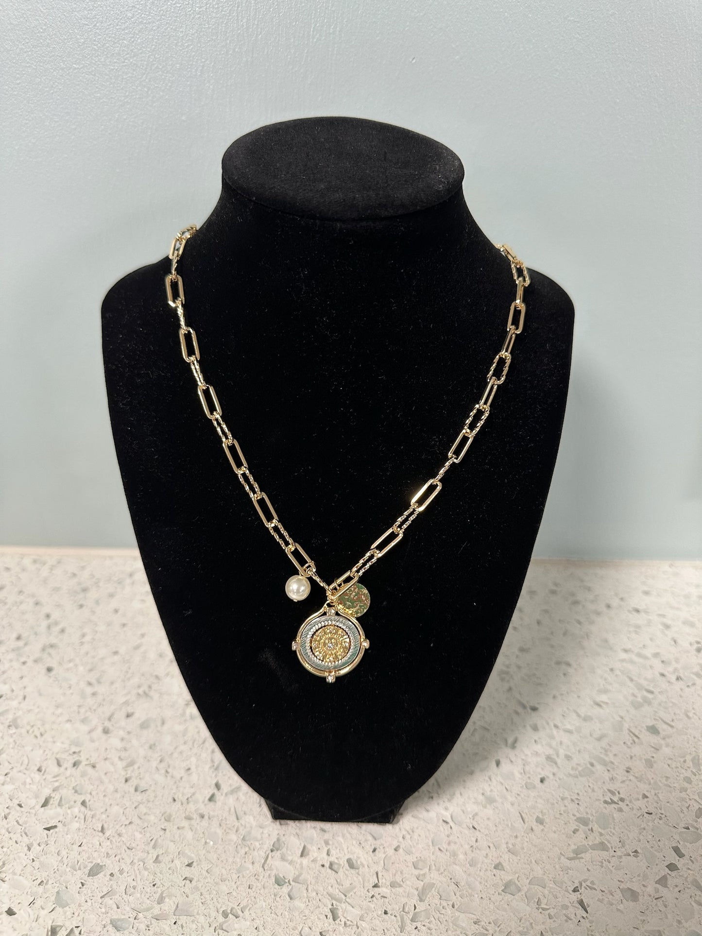 Gold Chain w/ Two Tone Coin and Per