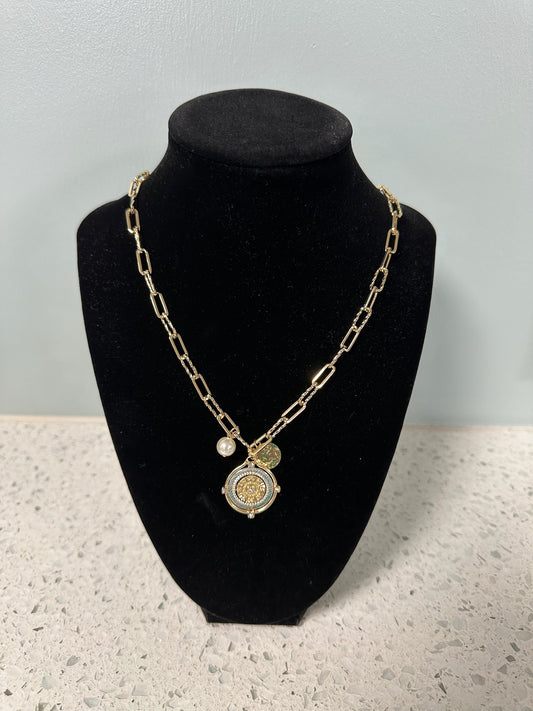 Gold Chain w/ Two Tone Coin and Per