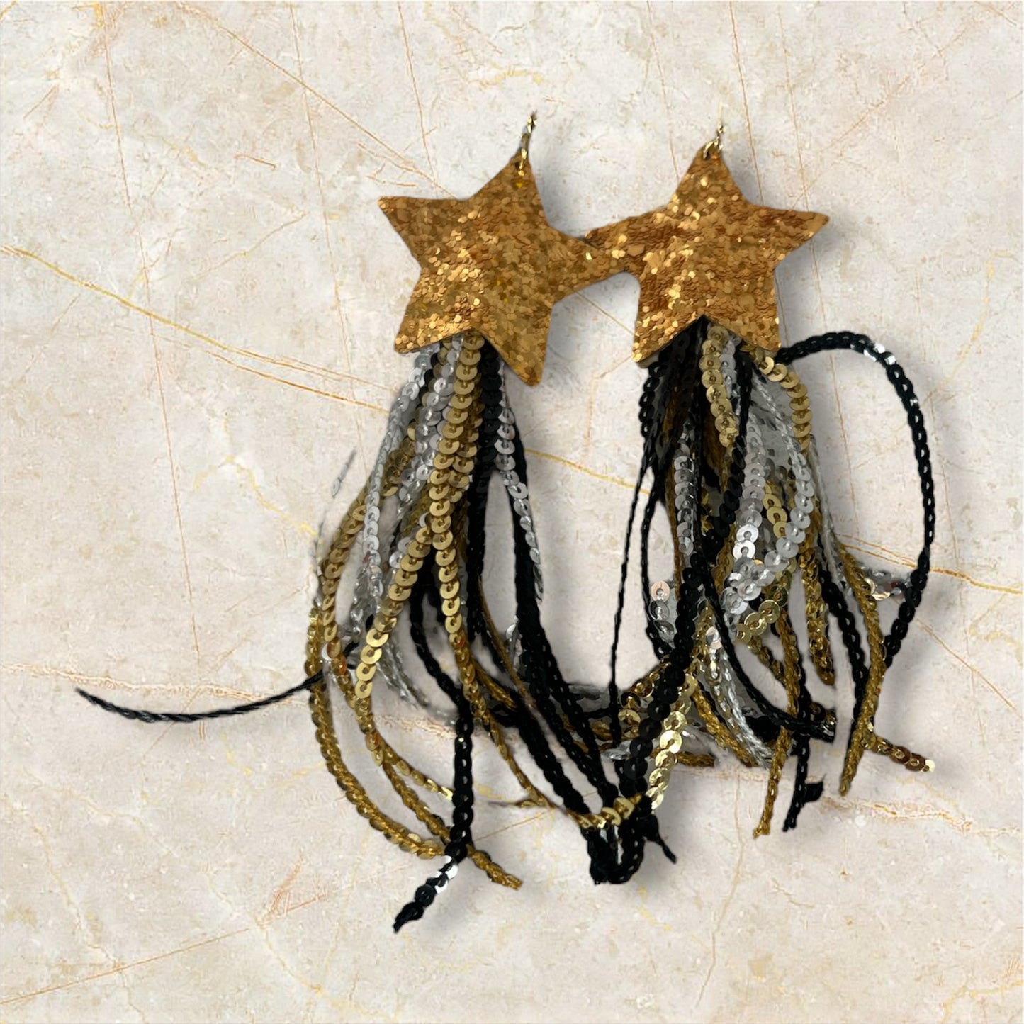 Black & Gold Fringe Earrings