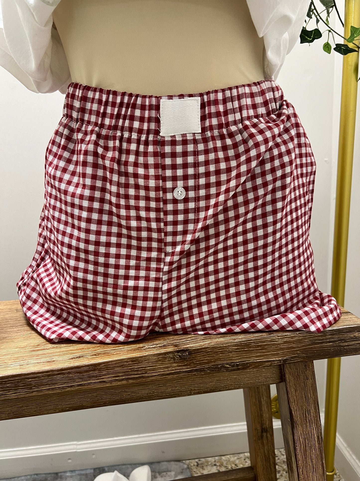 Red Vintage Plaid Print High Waist Shorts