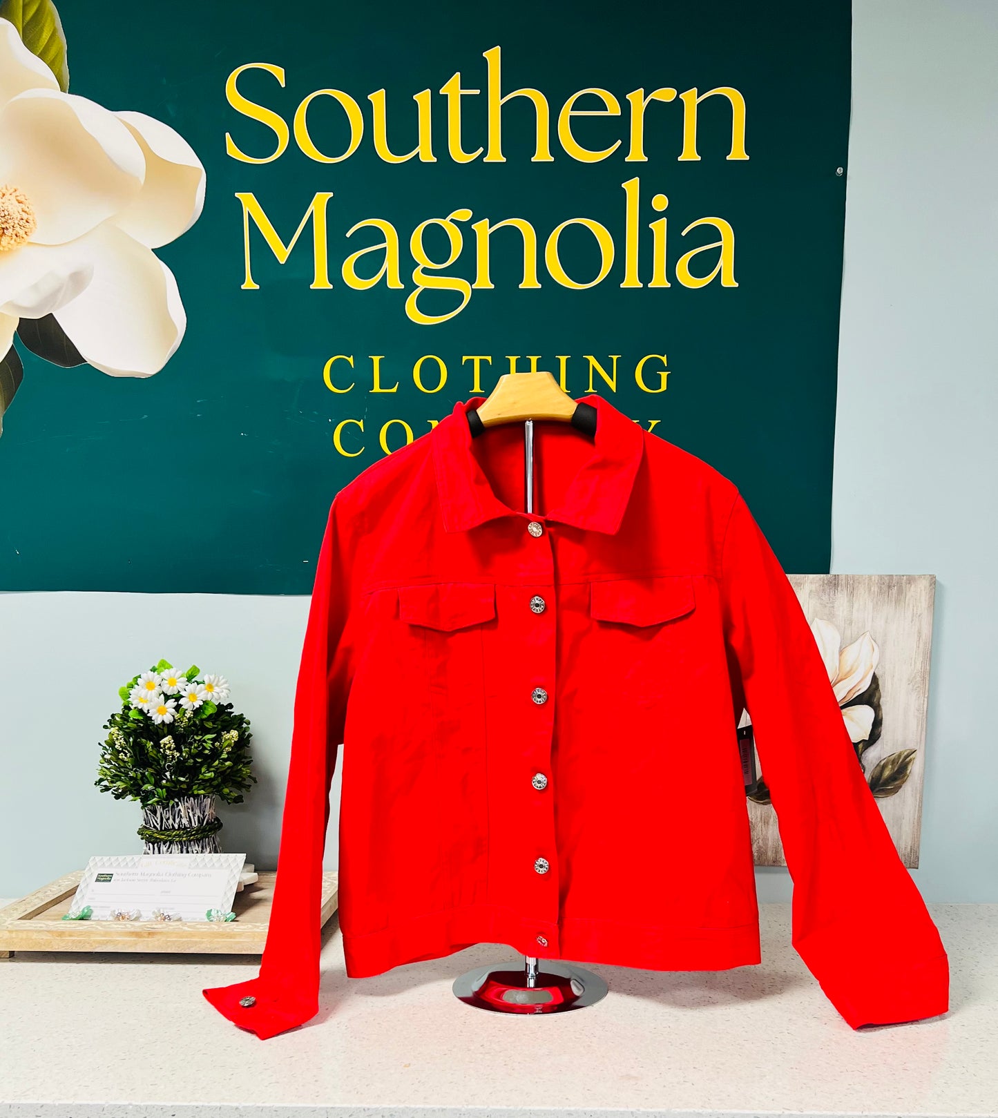 Women's Solid Color Red Denim Jacket