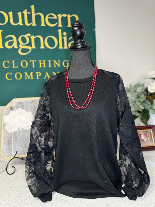 Black Top with Organza Sleeves