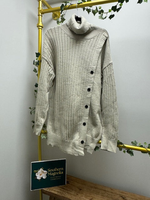 Turtle Neck Button Down Pullover Sweater