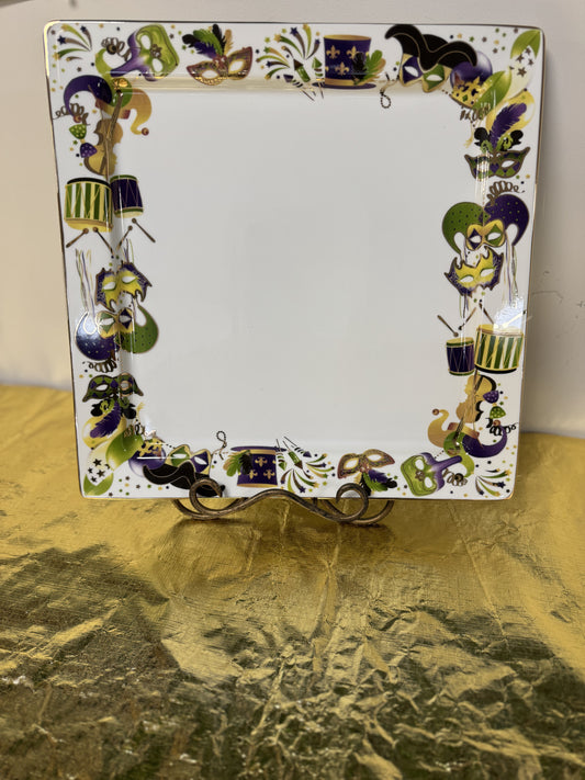 White Platter With Mardi Gras Design