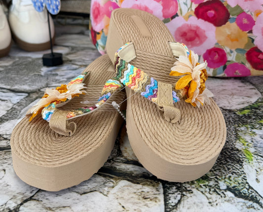 Floral Wedge Flip Flops