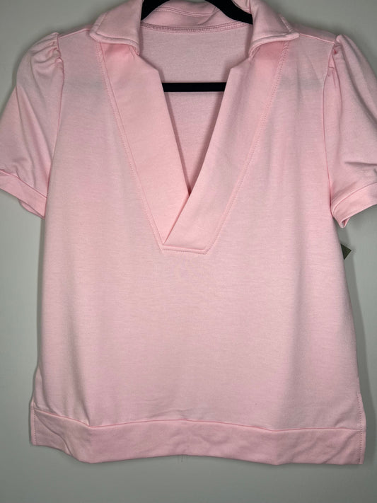Pink Collared V Neck