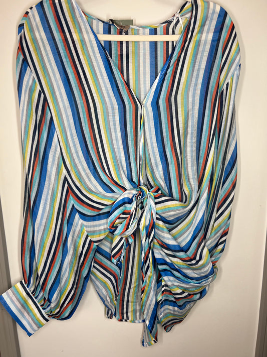 Striped Front Tie Button Down