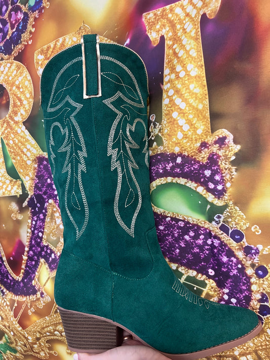 Velvet Green High Cowboy Boots