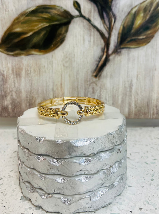 Gold Watch Band Stretch Bracelet w/pave open circle