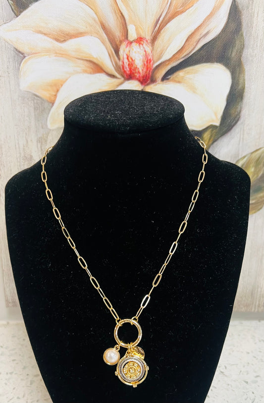 Gold Chain w/ Coin and Pearl
