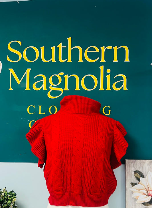 Red Turtle Neck Knit Cropped Sweater