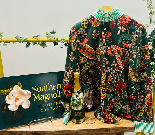 Floral Long Sleeve w/ stripe collar & cuffs