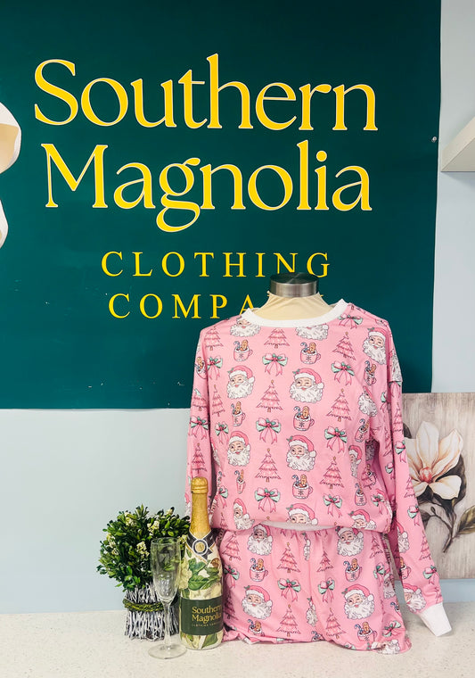 Pink Christmas Matching Short Set w/ Long Sleeve