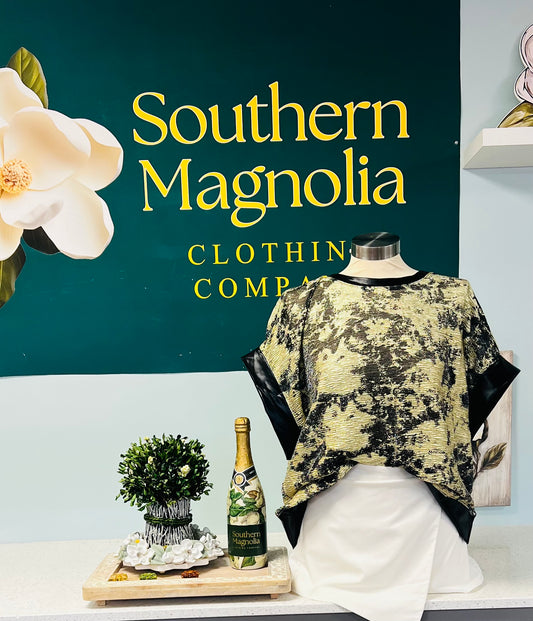 Gold-Black Abstract Metallic Pattern Drop Shoulder Wide Top