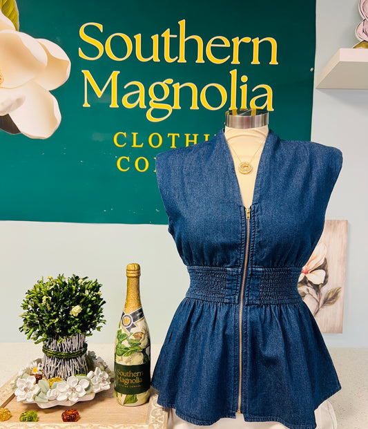 Dark Denim Scrunch Waist Top