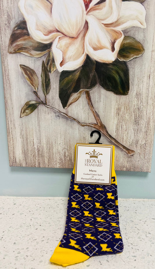 Men's Louisiana Diamond Socks Purple/Yellow/White One Size