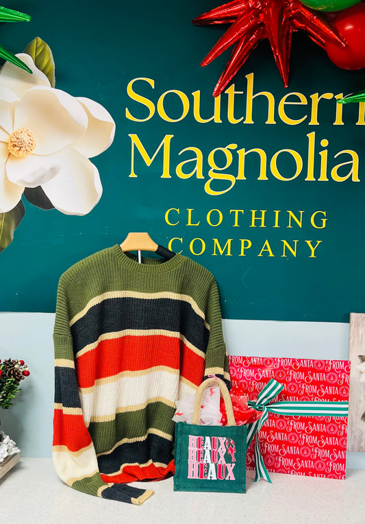 Relaxed Loose Classic Striped Crew Neck Sweater