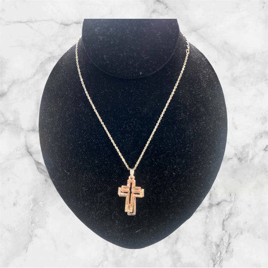 Three Tone Cross Necklace