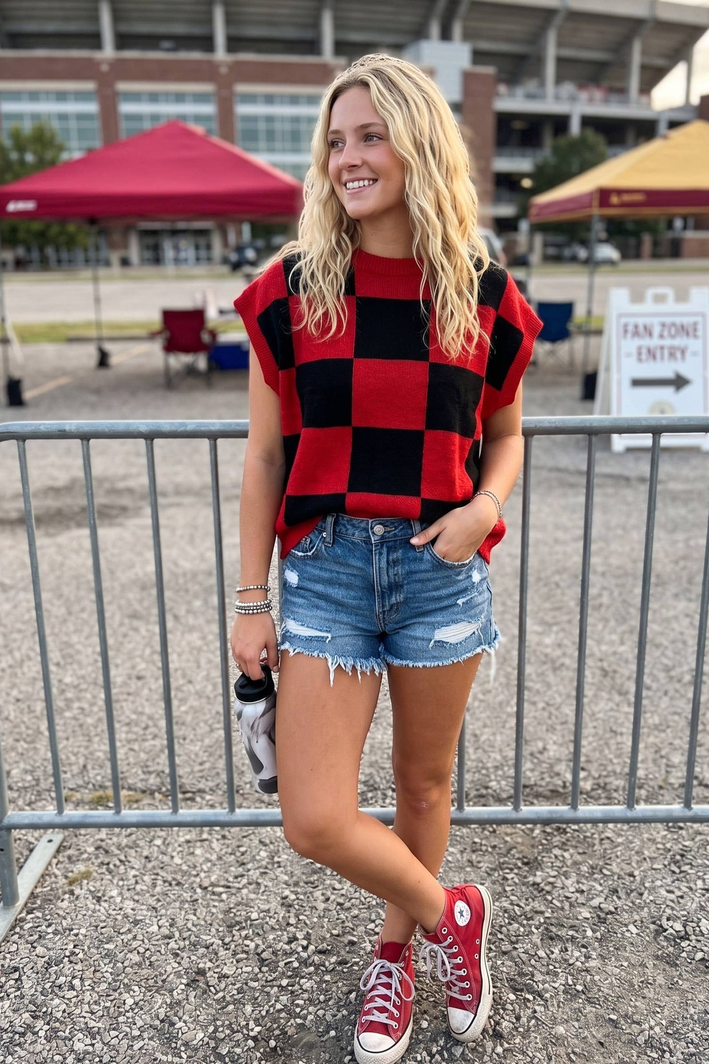 Checkered Knit Sleeveless Top