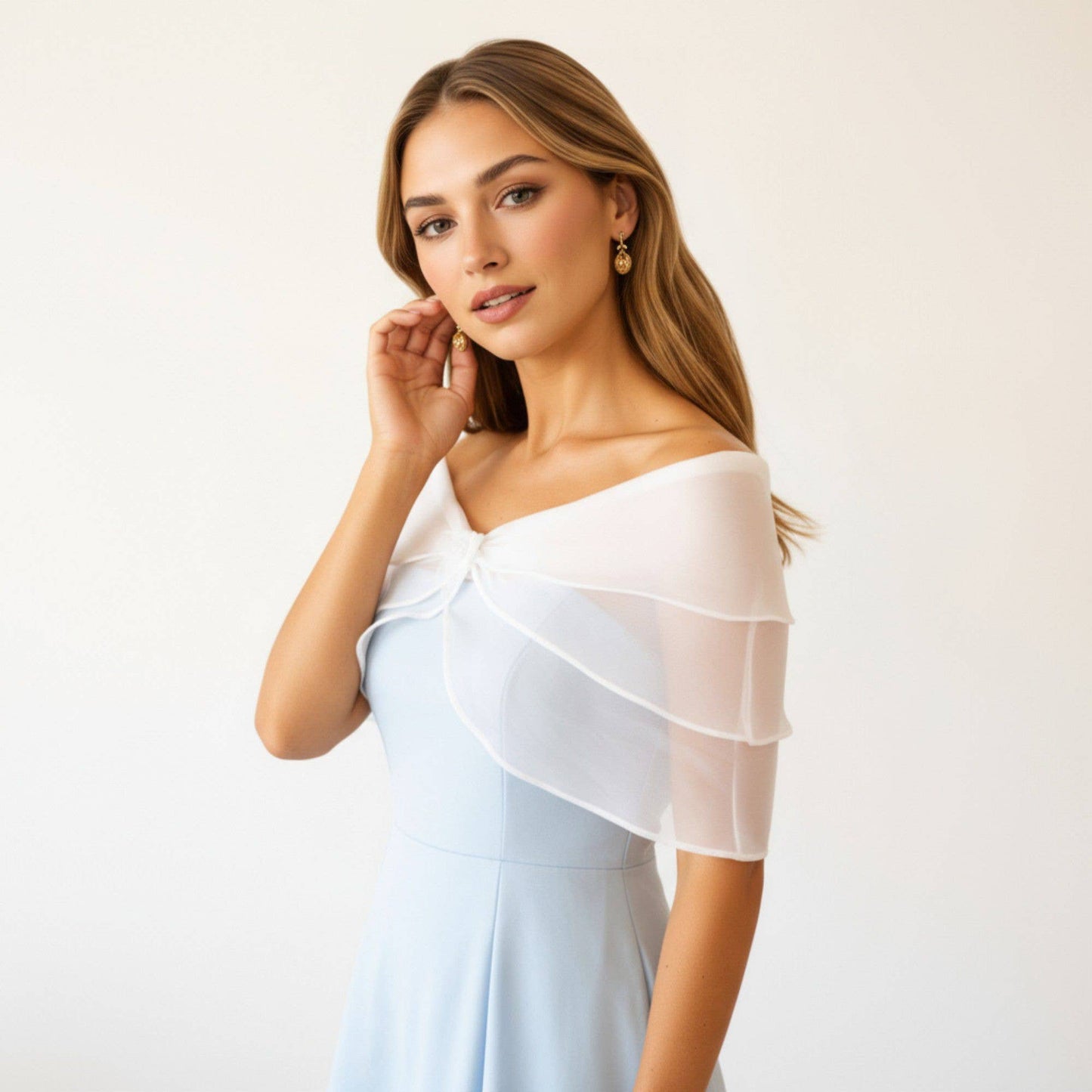 Shoulder Shawl with Layered Ruffle Trim