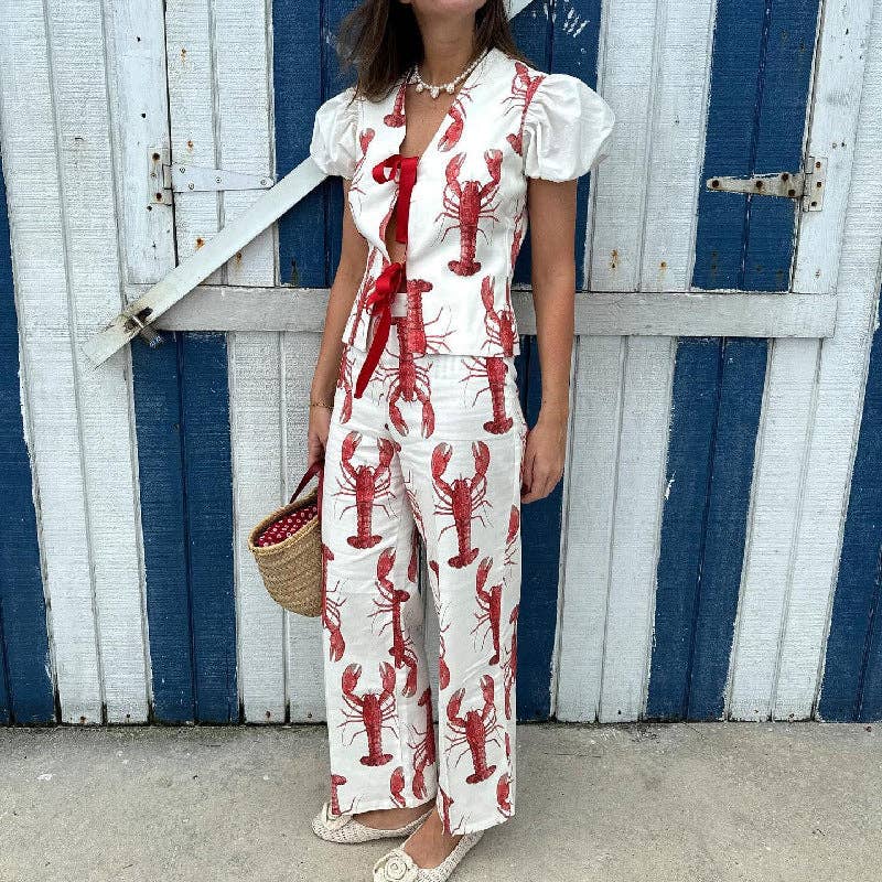 Casual Two-Piece Set With Lobster Print