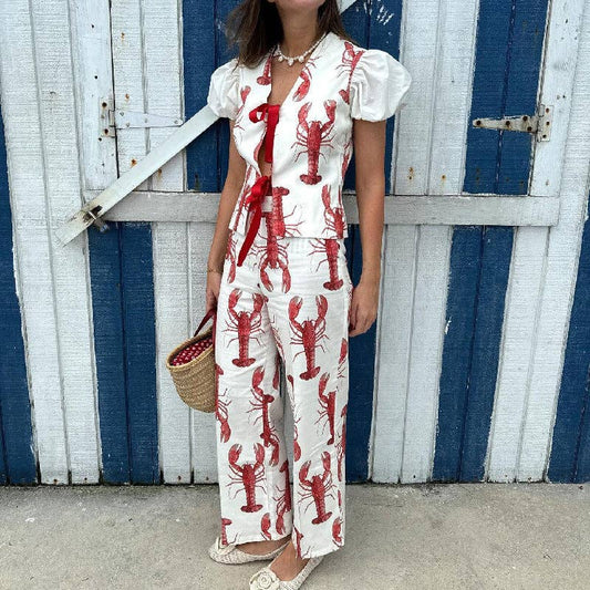 Casual Two-Piece Set With Lobster Print