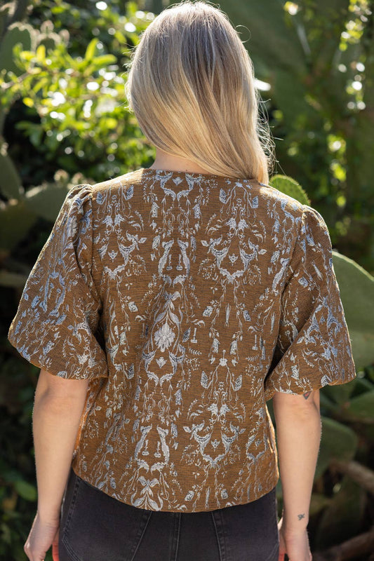 Gold Button Down Brown Top