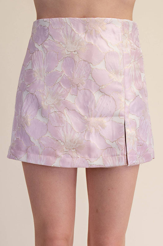 High Waist Jacquard Slit Skort
