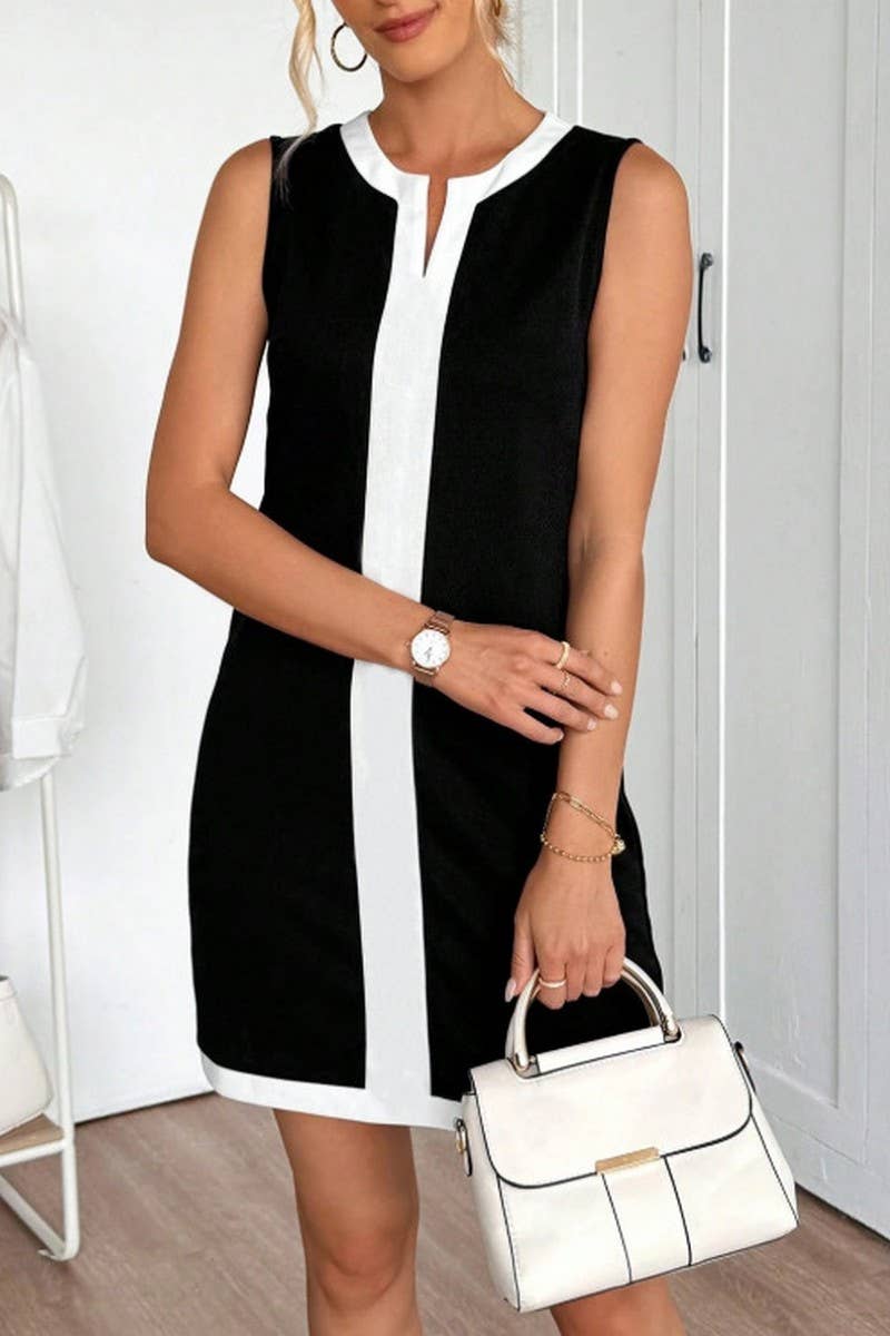 Sleeveless Patchwork Slim Midi Dress