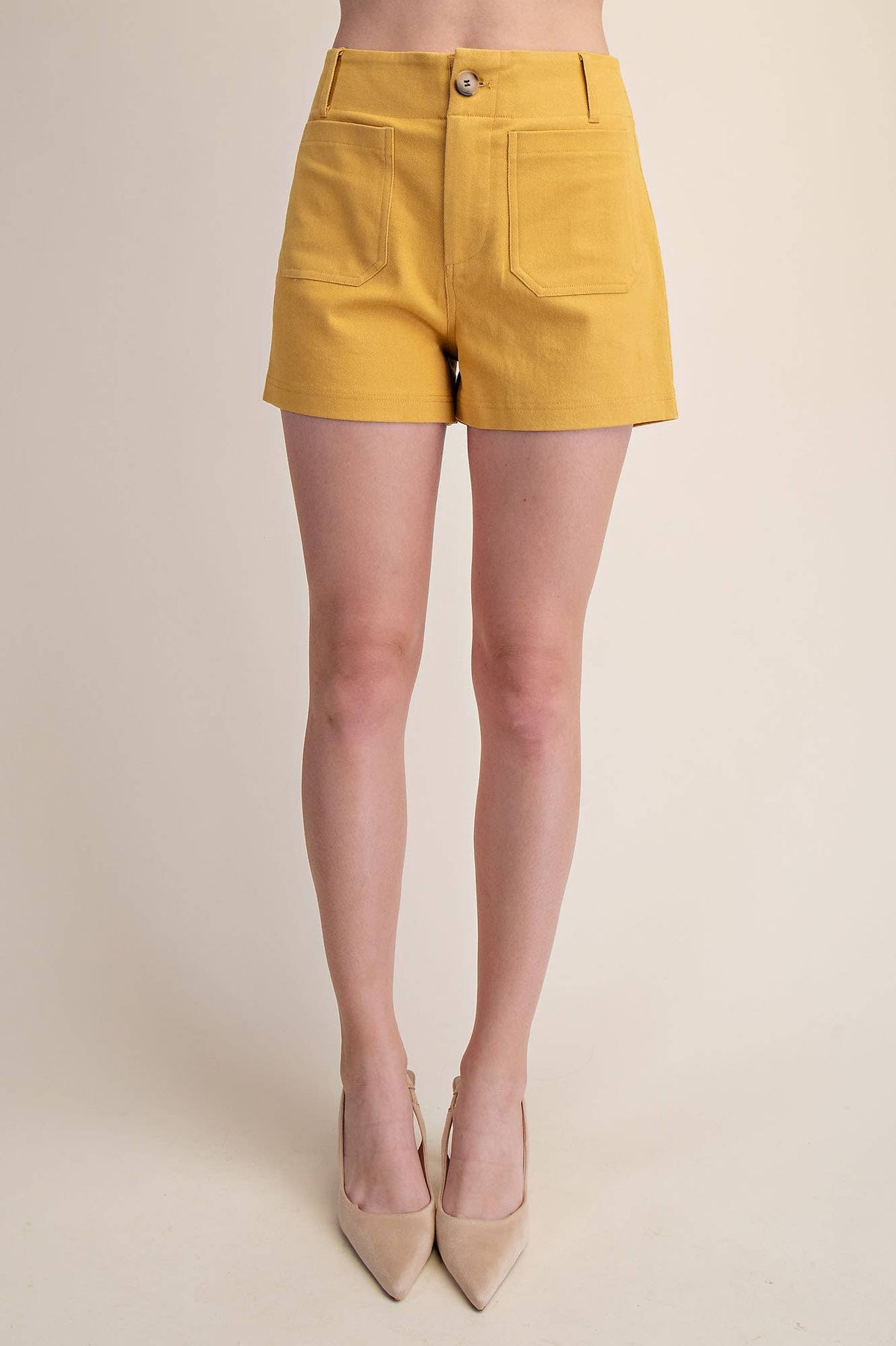 Stretch Shorts High Waist Front Pocket- Red