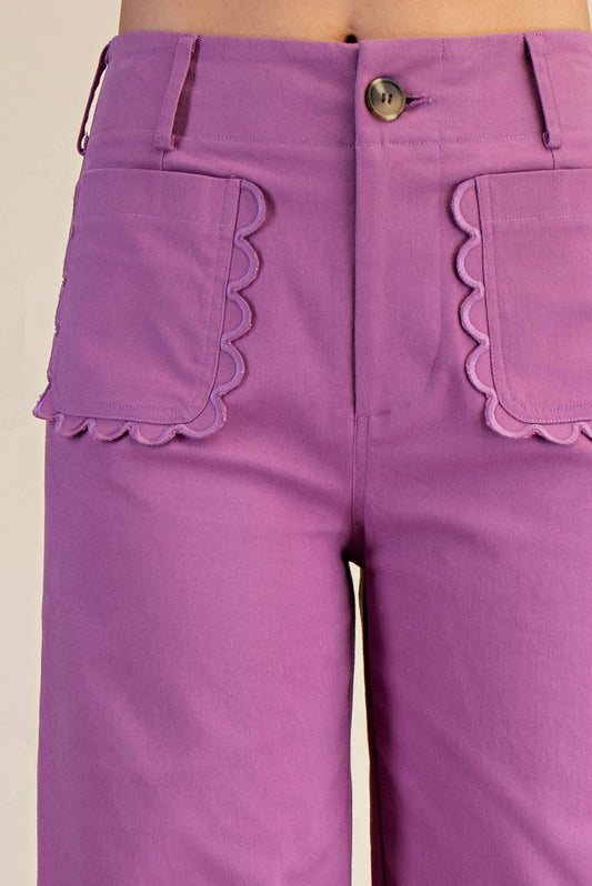 Colette Wide-Leg Scallop Pocket Pants